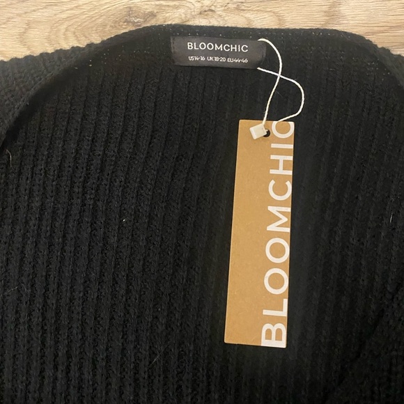 BloomChic Black V-Neck Sweater with Embroidered Sleeves - Picture 6 of 7